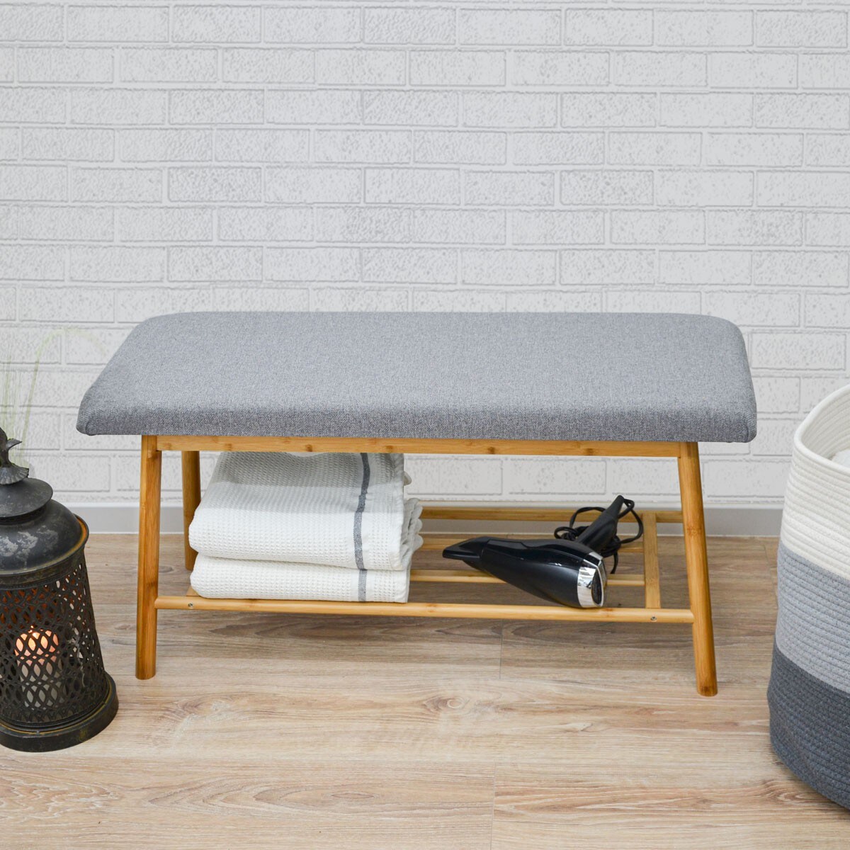 Nordic Sitzbank mit Schuhregal 90x34x44 Bambus Schuhbank Holz Bank für Flur