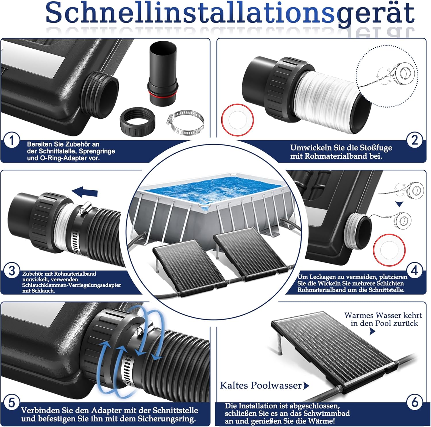 AufuN 2 Sets Poolheizung Solar Sonnenkollektor 110x69x14 cm Solarheizung Pool 10000 L/h Höhenverstellbar 38mm Anschluss Warmwasser Heizungen Solarmatte für Schwimmbad, Garten, Gartendusche Pool