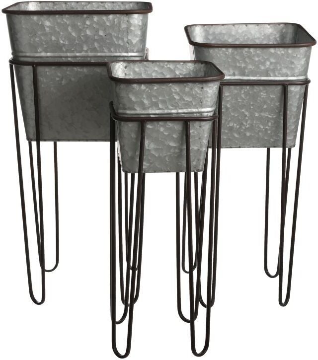 Mica Decorations bloempot Clara zilver / zwart 32 x 32 x 67 cm