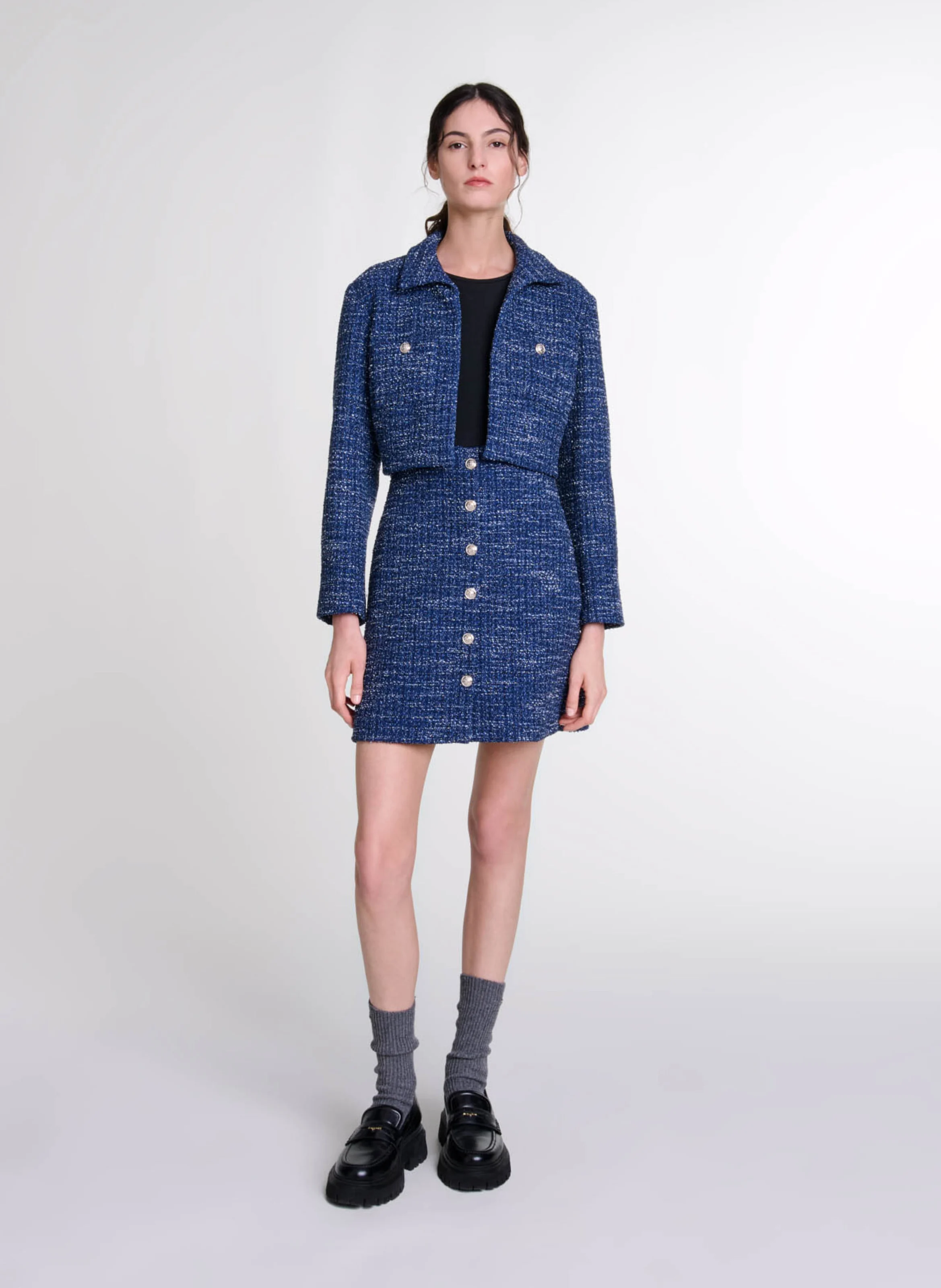 Robe deux-en-un effet tweed | Bleu