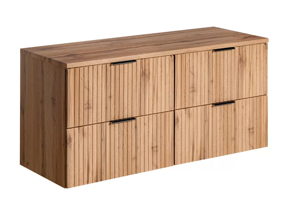 Meuble de salle de bain suspendu strié avec double vasque à poser carrée - Naturel clair - L120 cm - ZEVARA