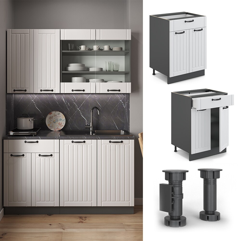 Vicco Schubunterschrank 60 cm FAME Line Küchenschrank Küchenzeile Landhaus Weiß Anthrazit