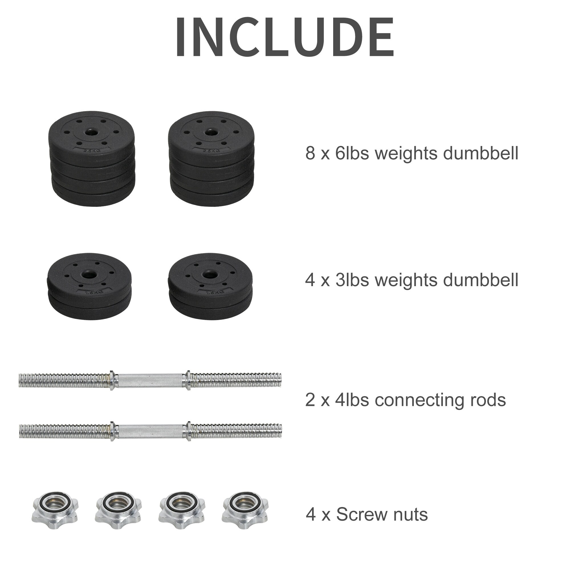 HOMCOM Kurzhantel Set 30 kg schwarz 43 x 18 x 7,5 cm