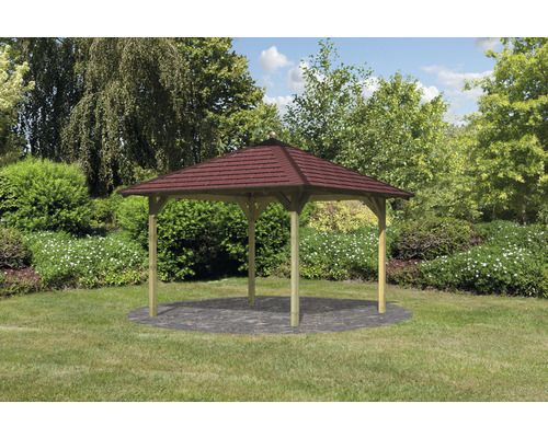 Karibu Eco Ostrau paviljoen met kap en dakshingles, 289 x 289 cm, drukgeïmpregneerd