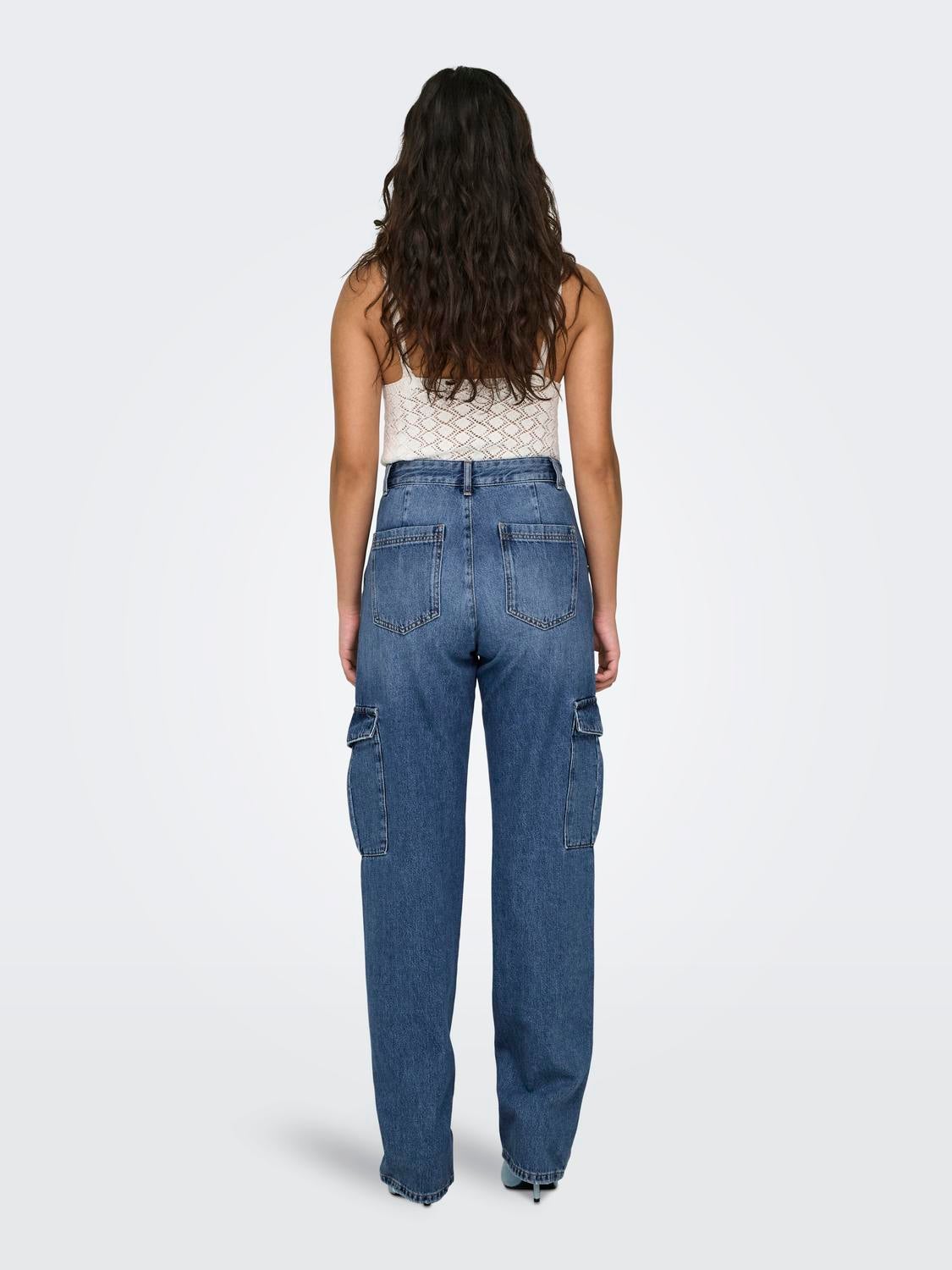 ONLJUNE Hohe Taille Gerade geschnitten Jeans Medium Blue Denim