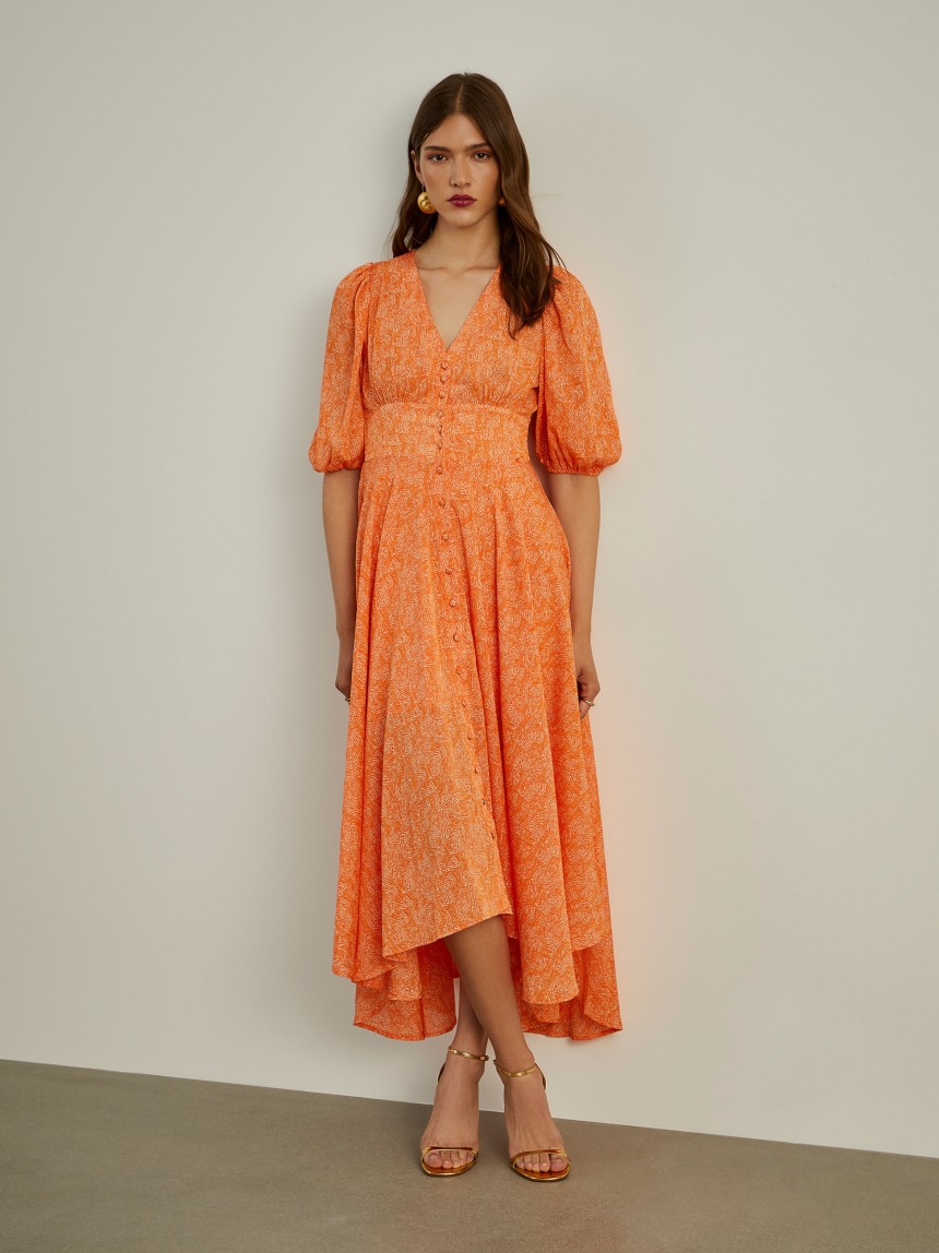 Vestido midi de manga curta com padrão