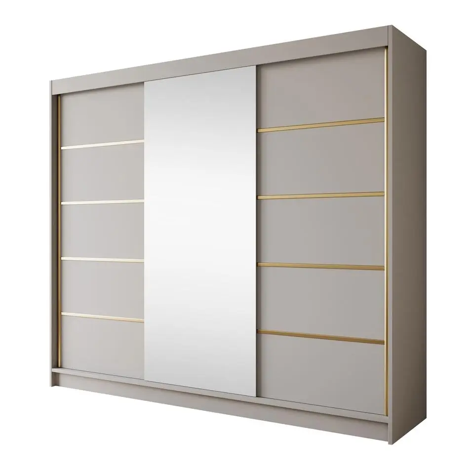 Meubella - Kledingkast Eagle - Beige - 250 cm - Met spiegel