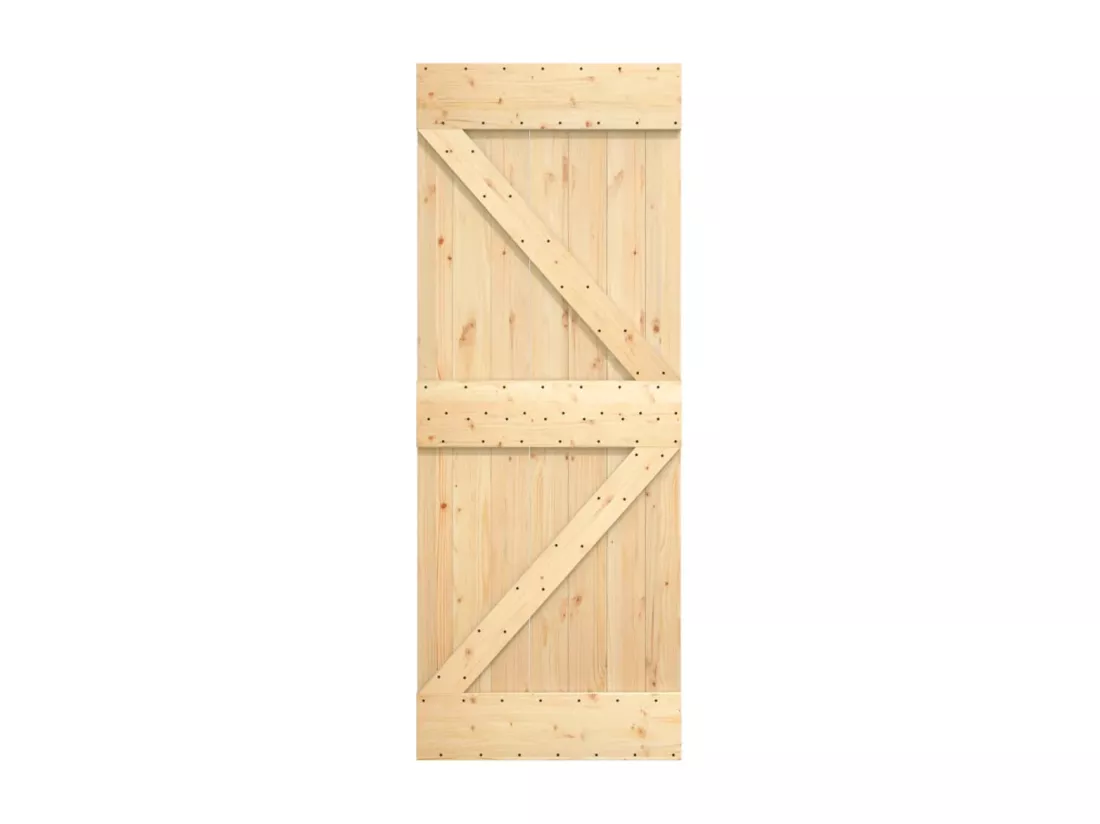 Porte coulissante et kit de quincaillerie 85x210 cm pin massif