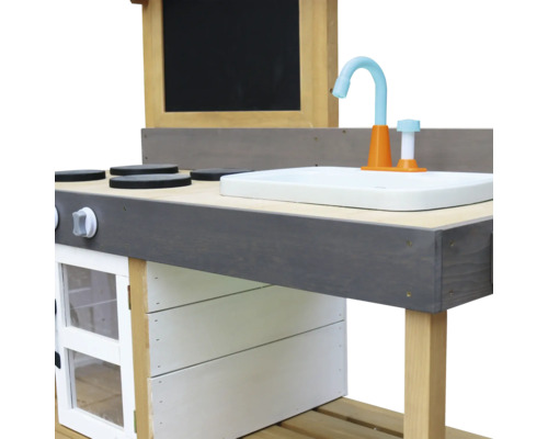 Grote houten zand- en waterspeelkeuken, grijs