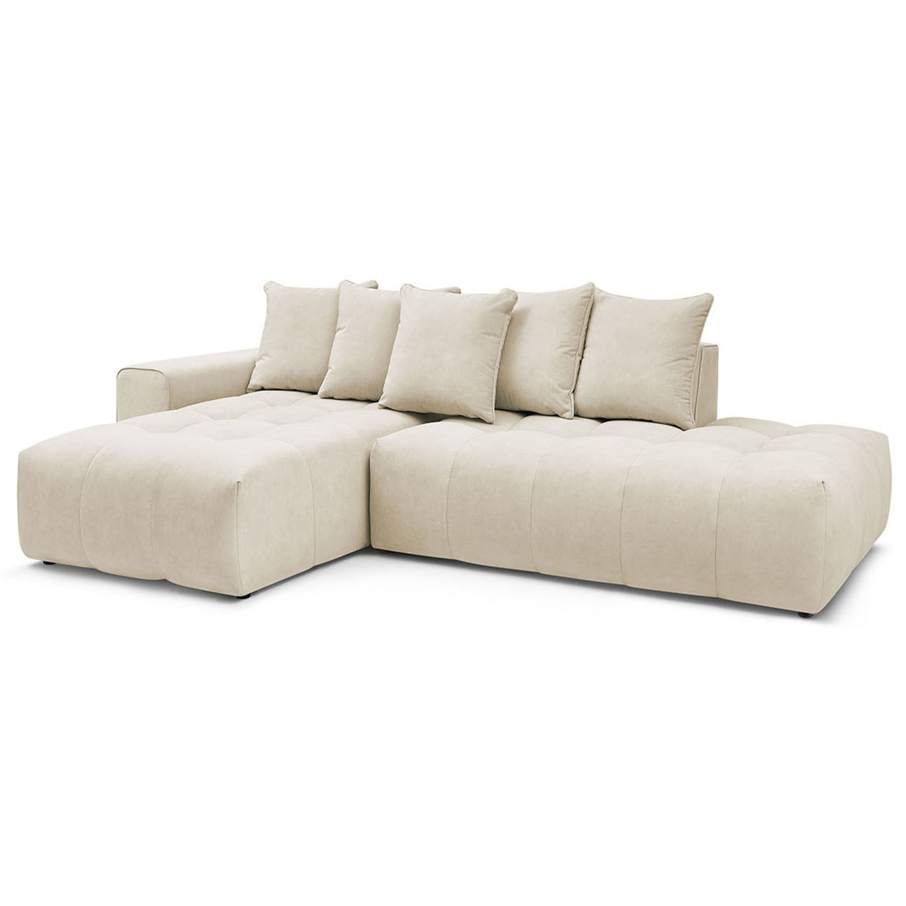 Bobochic Canapé d'angle fixe mont-blanc velours angle gauche beige - 313x176x97 cm