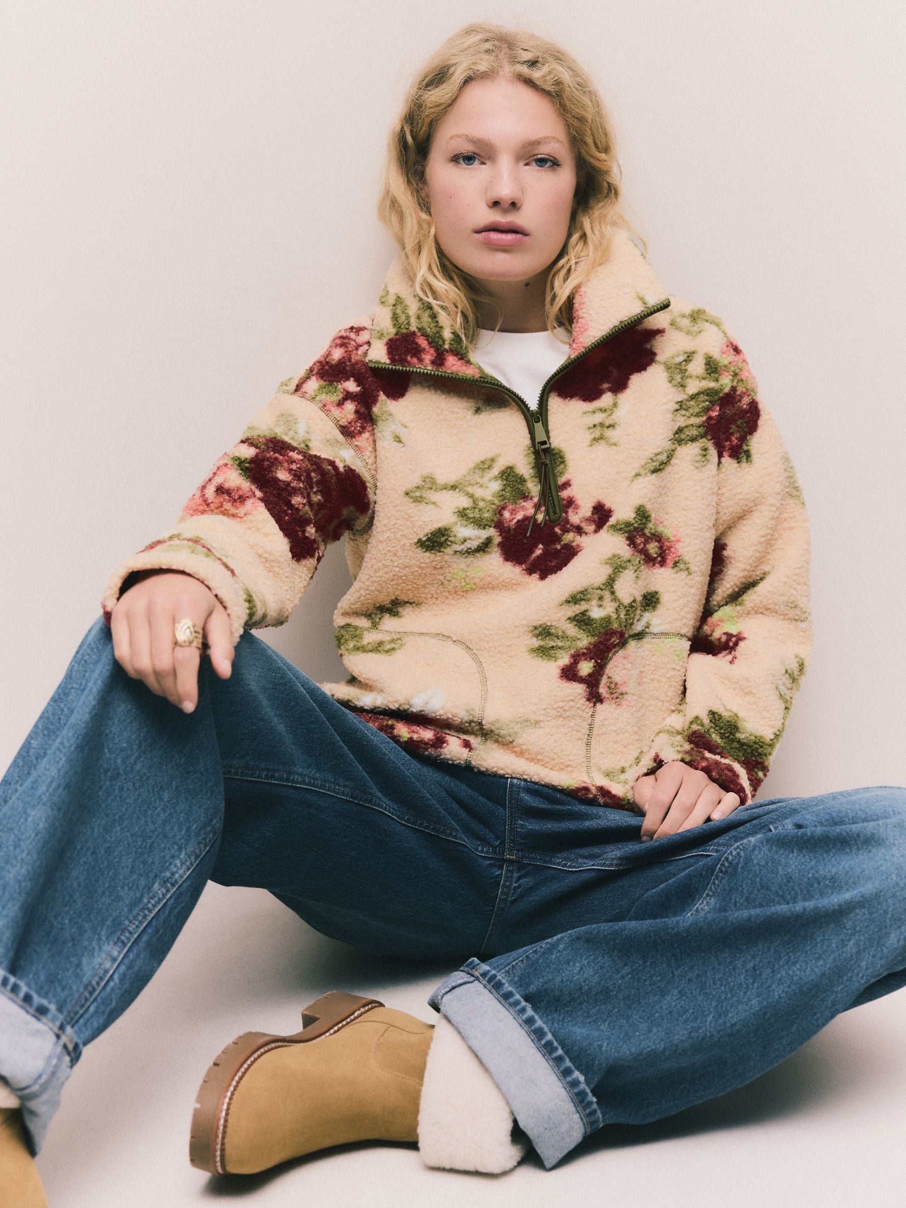 Roze met bloemenprint - Soft Touch Knusse Teddy Borg Kwartrondrits Fleece