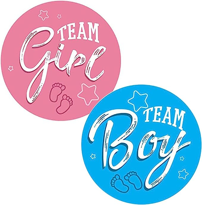 (120er Set) Ø3cm Baby Shower Aufkleber Team Girl / Team Boy Sticker Gender Reveal Party Accessoire - Rosa / Blau / Weiss