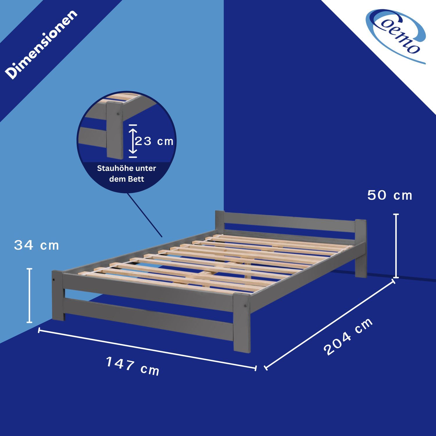 Coemo Bett Classico Lattenrost Massivholz Kiefer 140x200cm anthrazit