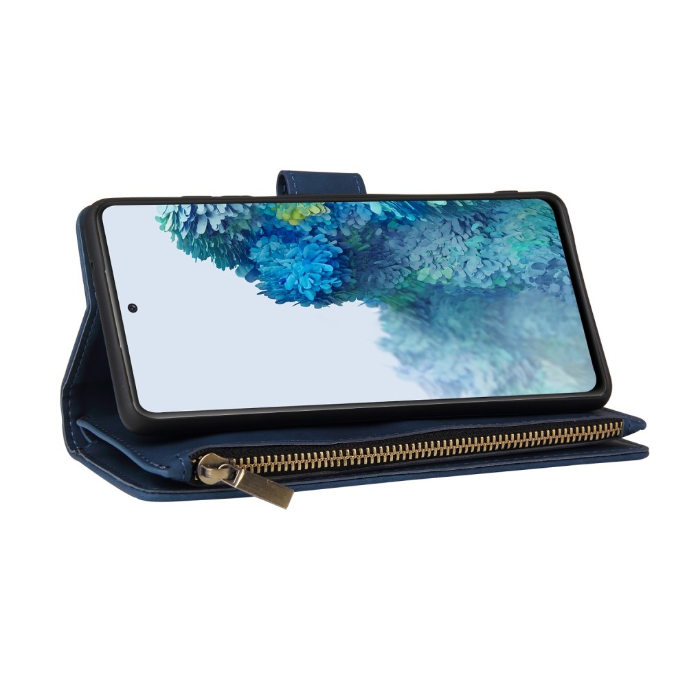 Samsung Galaxy S20 FE / S20 FE 5G Leder Wallet Etui Tasche mit 9 Kartenfächern   Münzfach - Dunkelblau