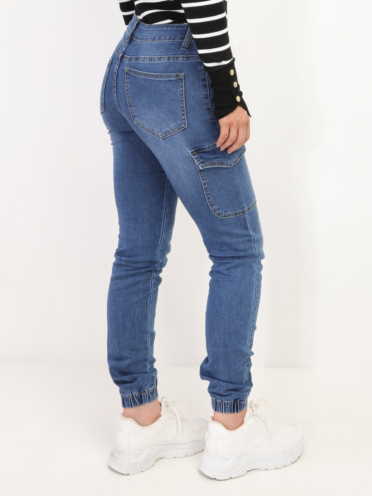 Jeans slim cargo style jogger- Bleu