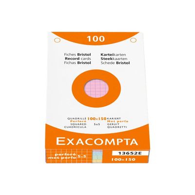 Exacompta - Pack de 100 Fiches bristol - 10 x 15 cm - petits carreaux - couleurs assorties