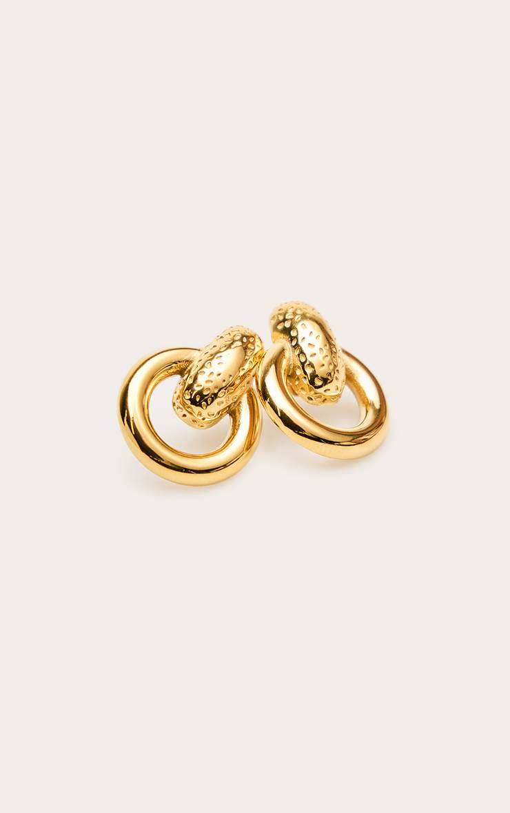 Doré Boucles D'oreilles Heurtoir De Porte Texturées En Acier Inoxydable