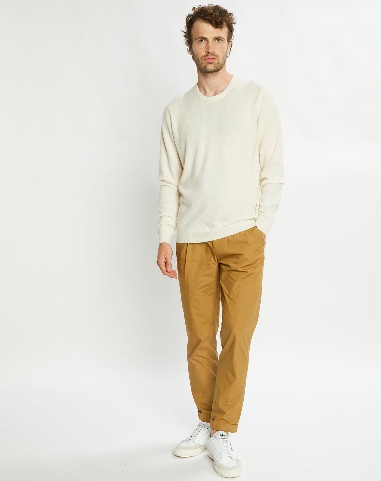 Galeries Lafayette Pull 100% Cachemire Machron col rond écru