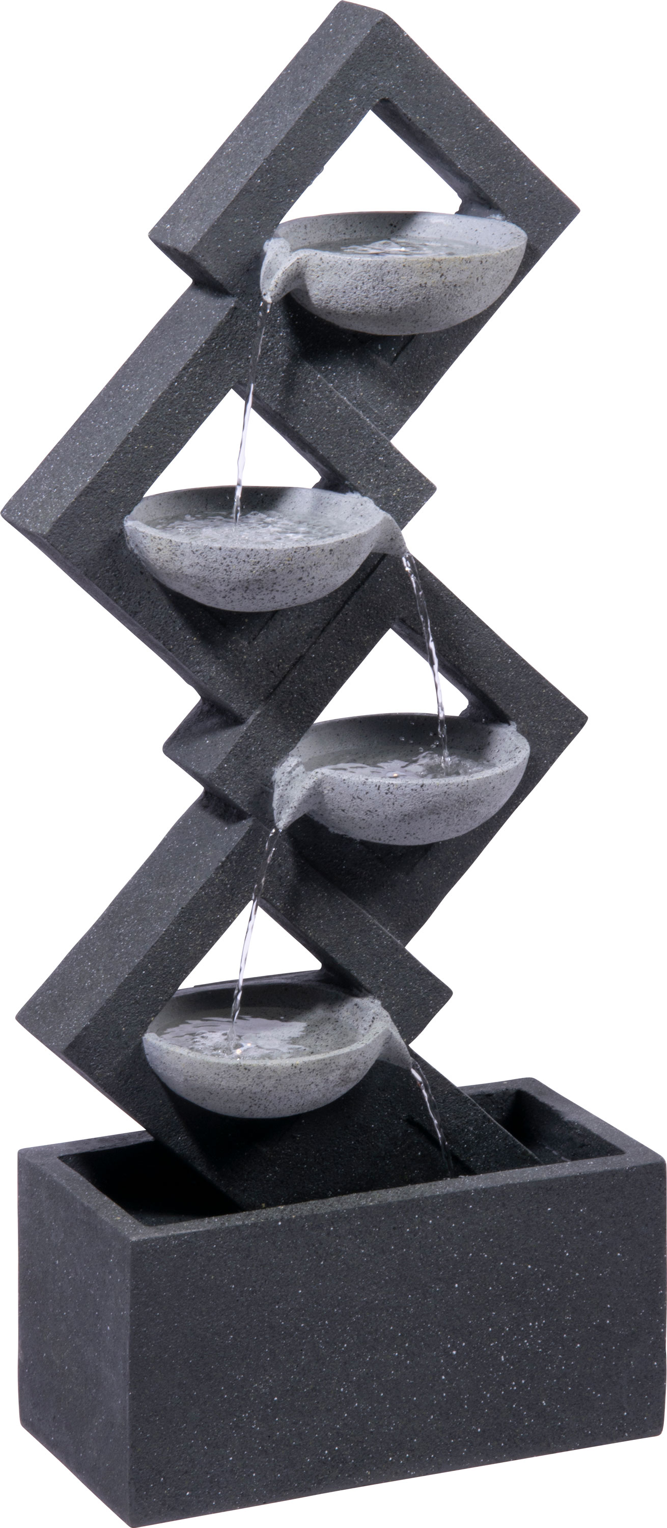 dobar Polyresin-Brunnen mit Pumpe und LEDs, eckig mit 4 Schalen, dunkelgrau