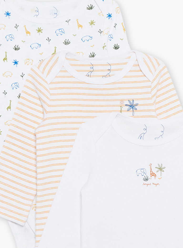 Lot de 3 bodys écrus fantaisie en coton biologique