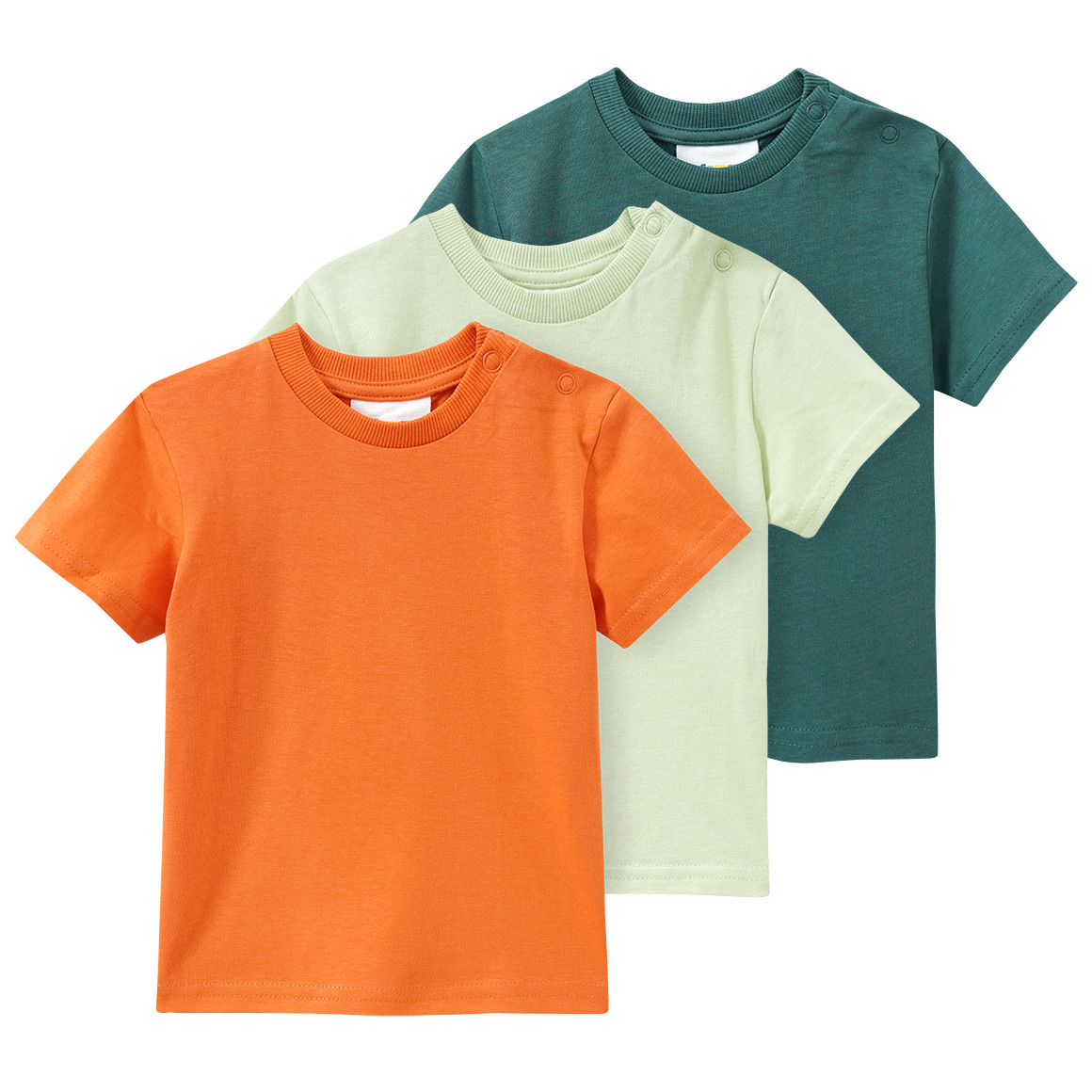 Famy 3 Baby T-Shirts unifarben hellgrün / dunkelgrün / orange