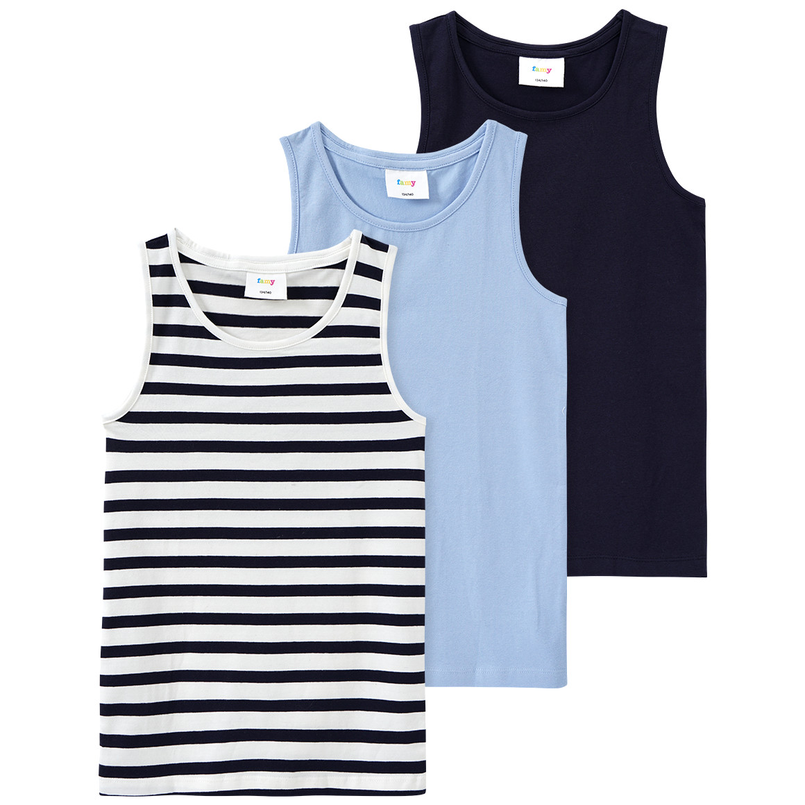 Famy 3 Mädchen Tops im Basic-Look hellblau / dunkelblau / weiss