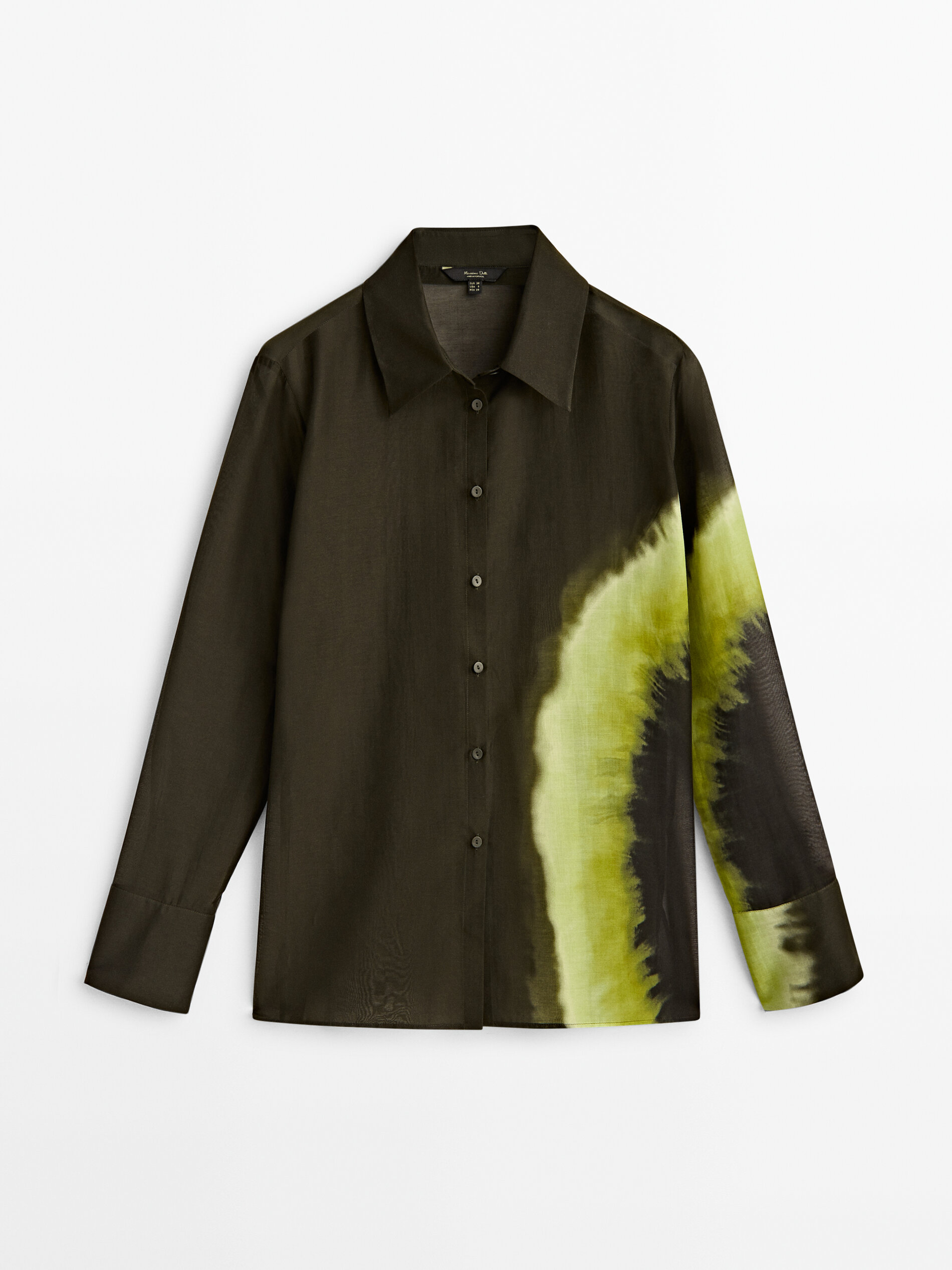 Camisa estampada em mistura de algodão e seda - VERDE