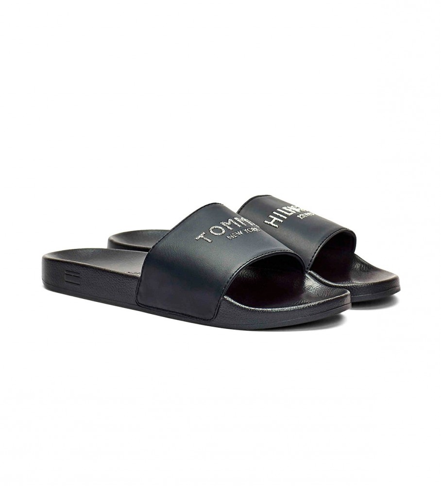 Chinelo de piscina Tommy Hilfiger azul marinho com logo brilhante