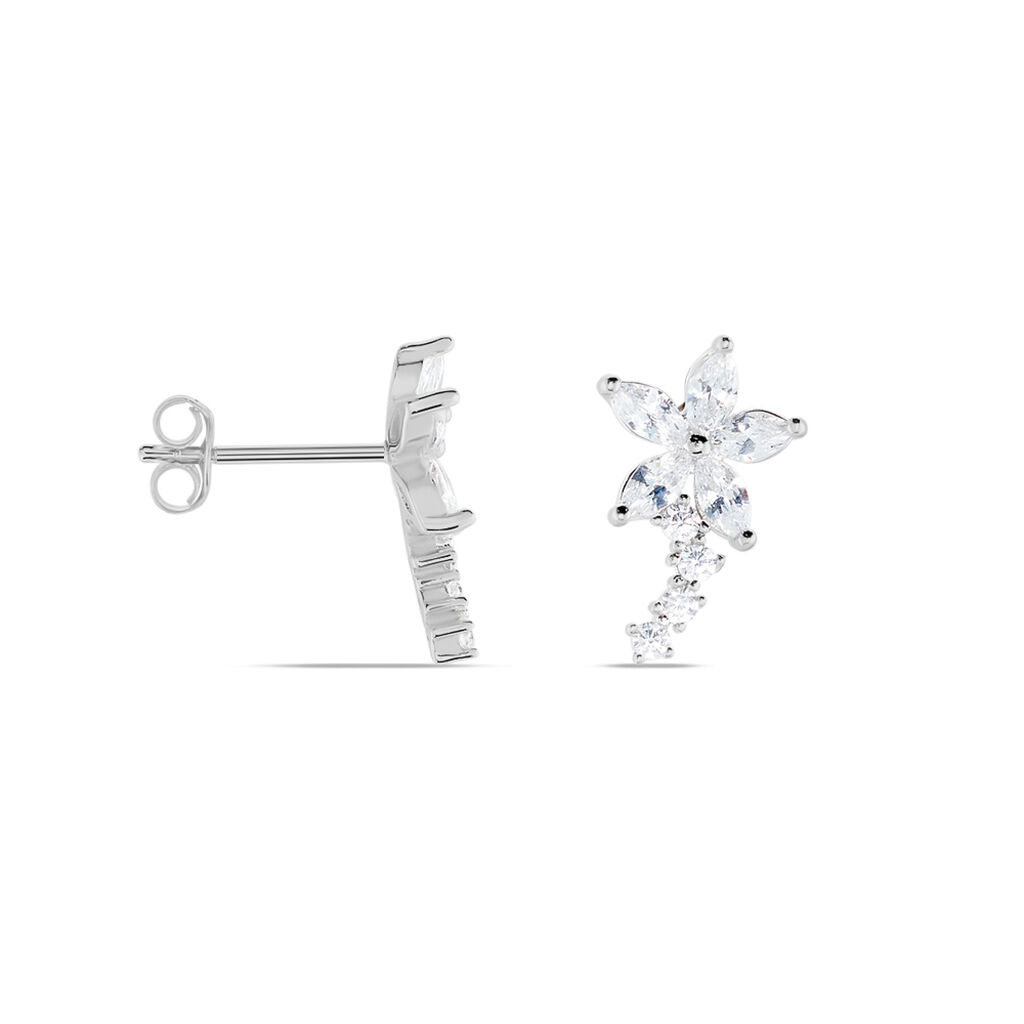 Boucles D'oreilles Puces Argent Blanc Florencio Oxydes De Zirconium