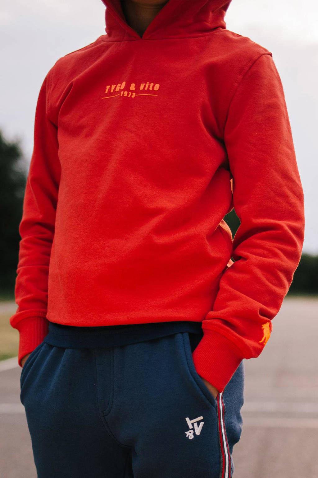 TYGO & vito regular fit joggingbroek Bas met zijstreep donkerblauw