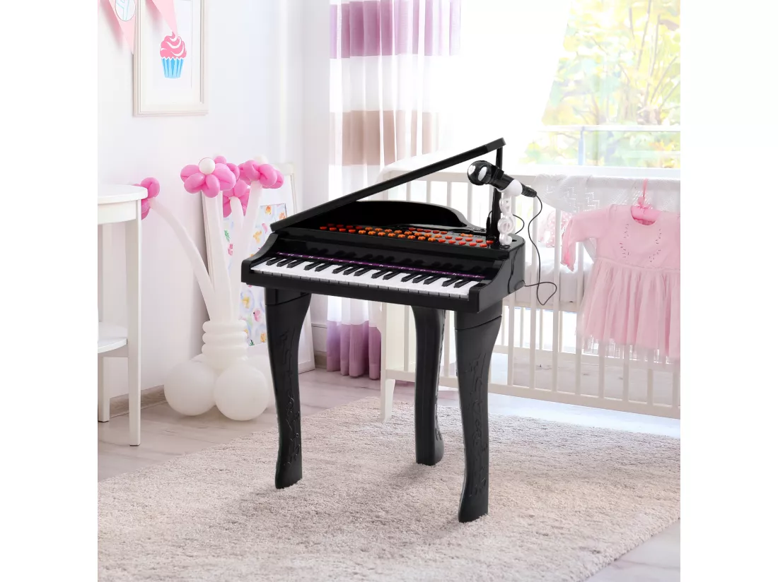 Piano à queue électronique 37 touches multifonctions avec micro haut parleur noir