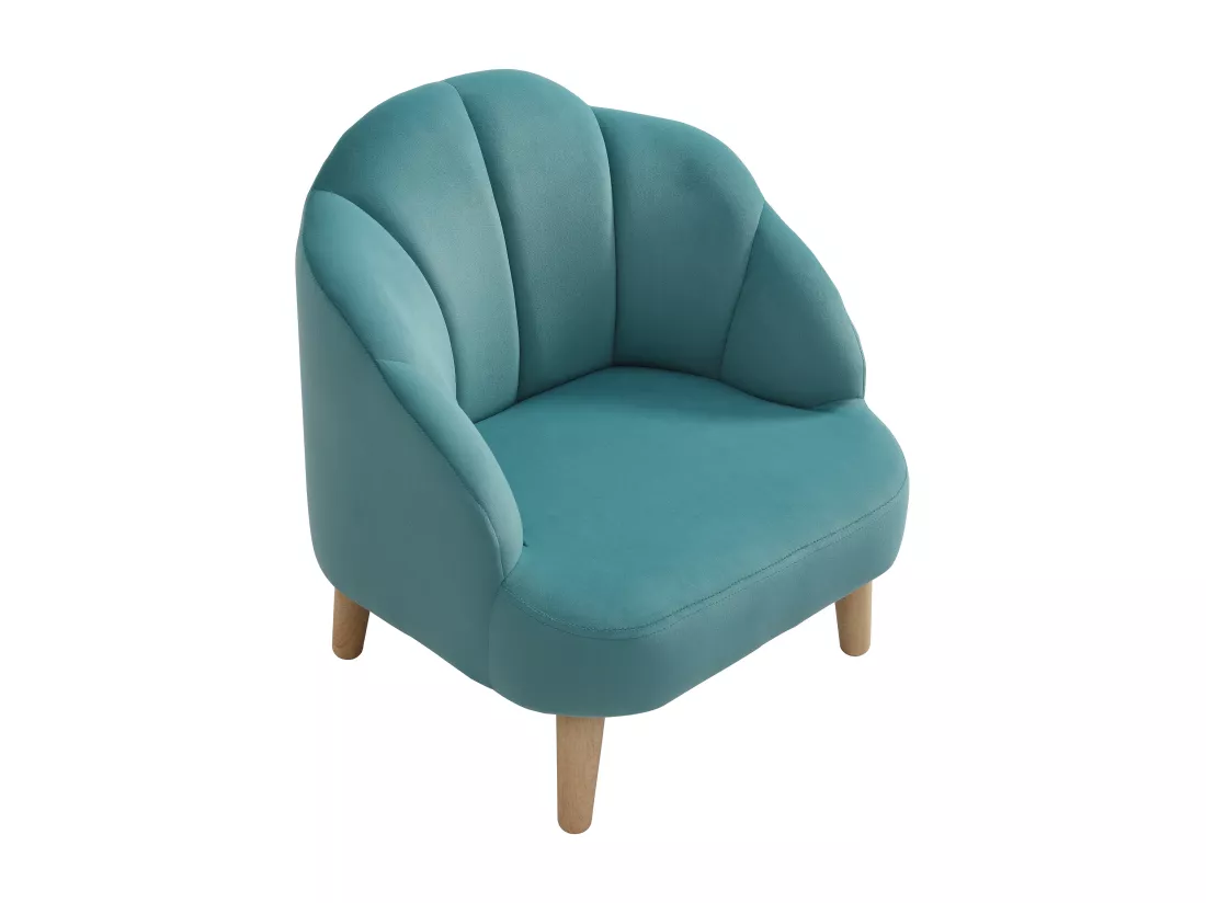 Fauteuil coquillage pour enfant en velours bleu COBACA
