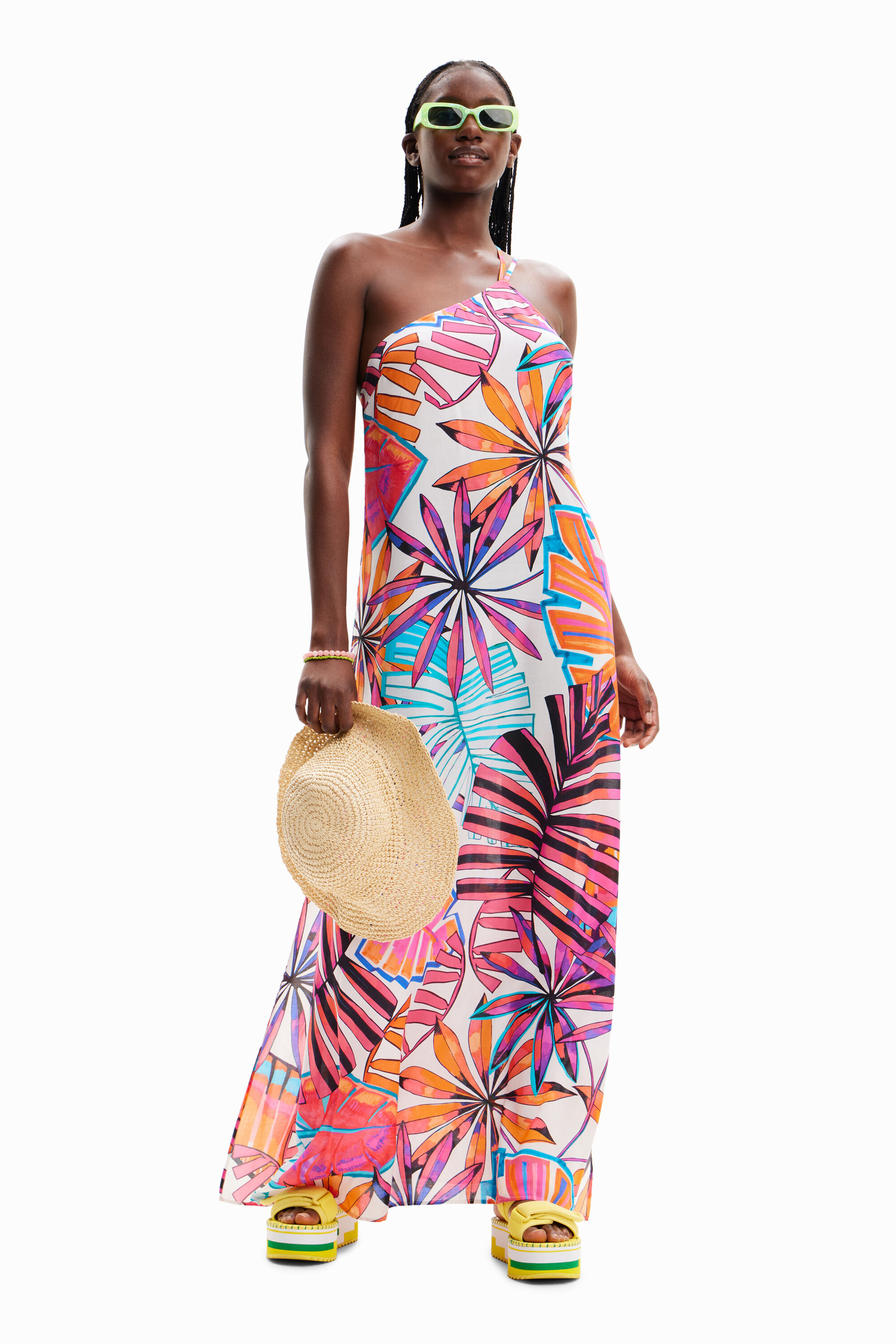 Robe midi asymétrique tropicale