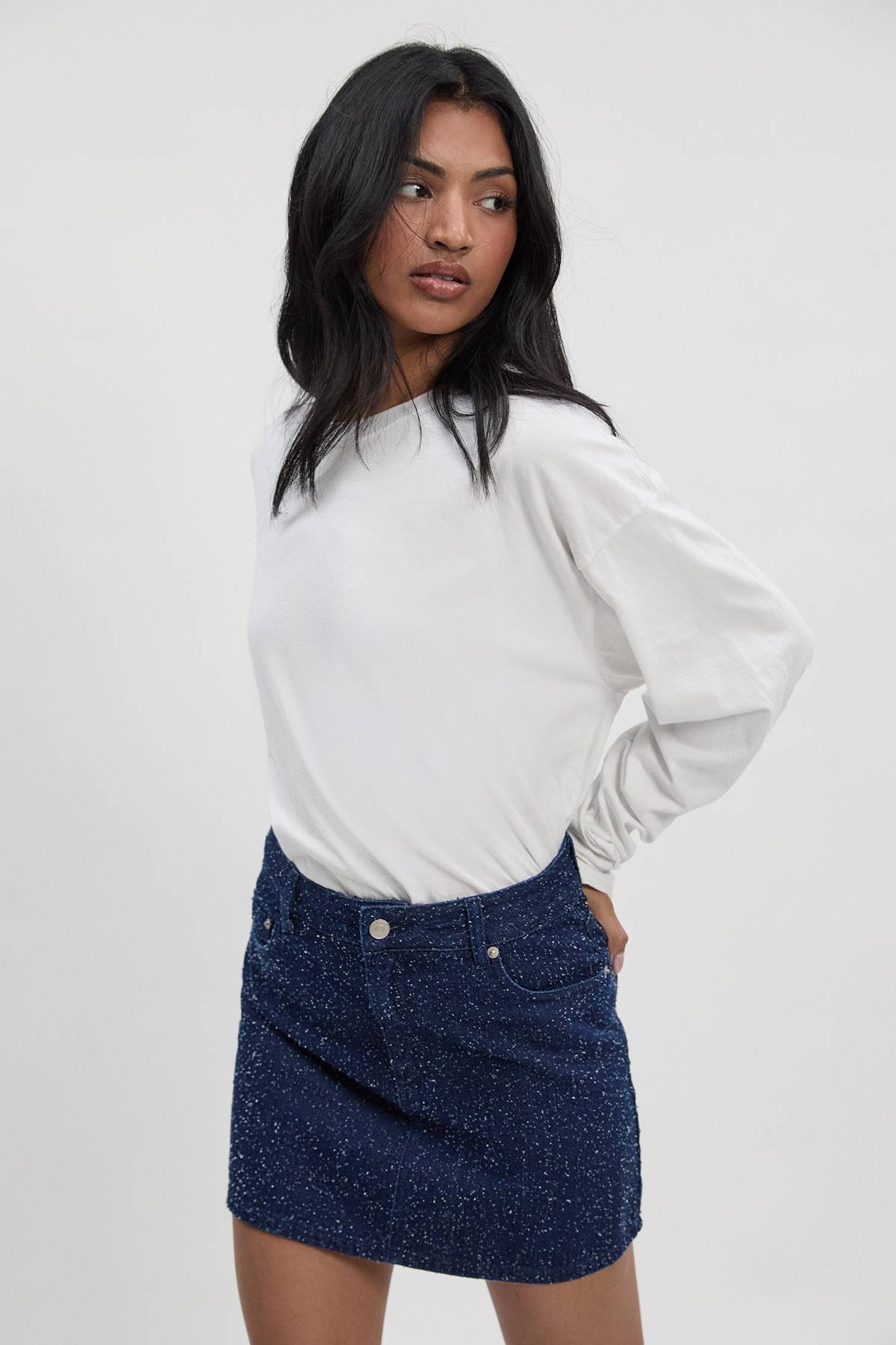 boohoo Jupe mini en denim Bouclé