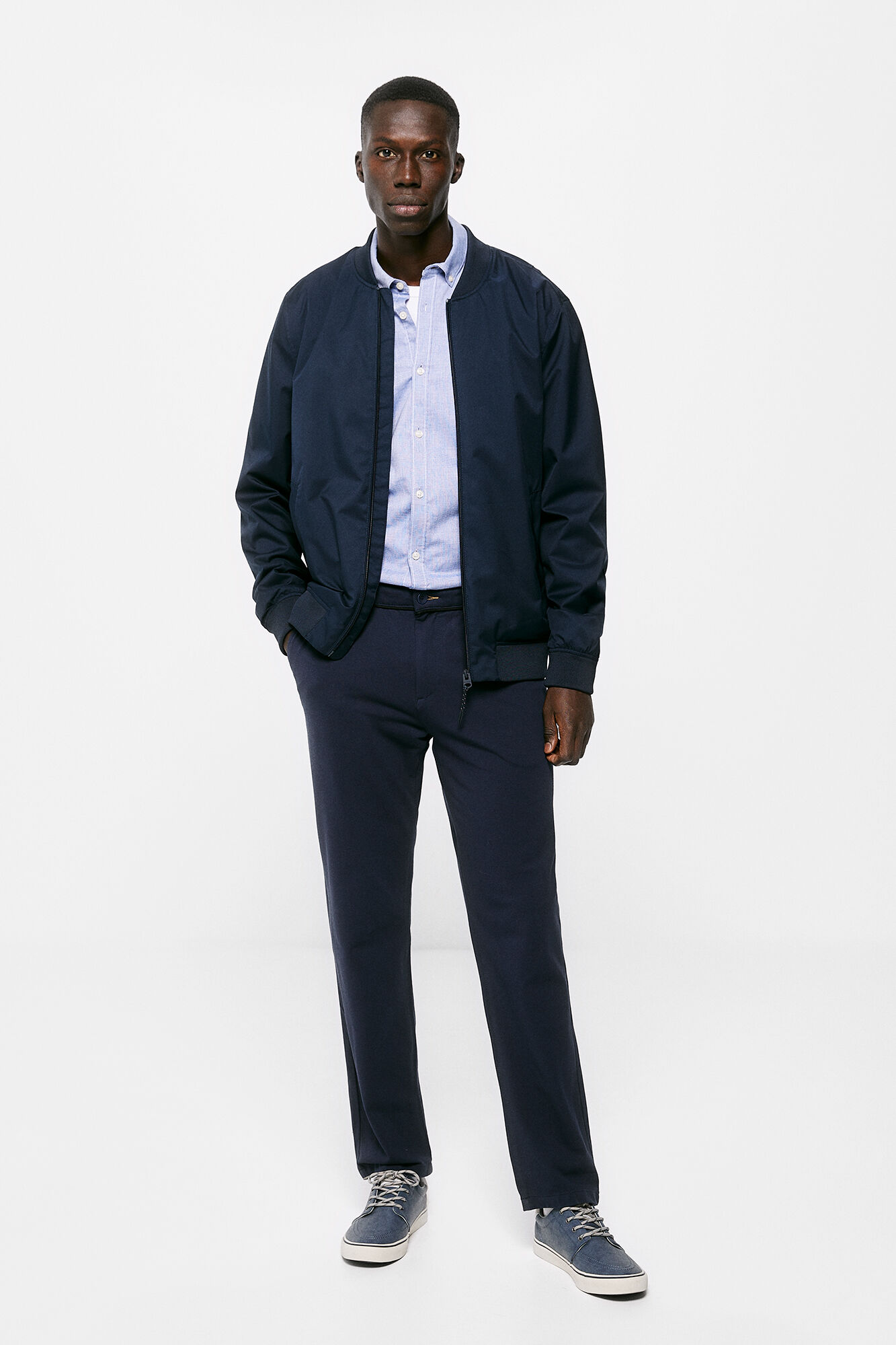 Calça chino piqué - azul escuro