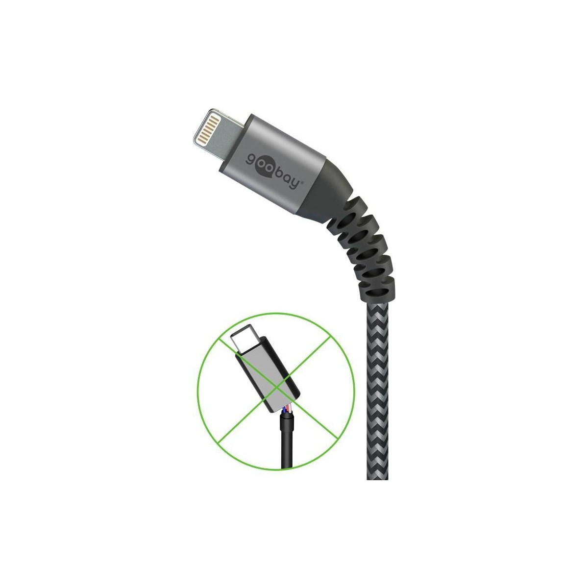 Goobay Lightning til USB-A Tekstilkabel med metallplugger (Space grå / sølv) 0,5 m