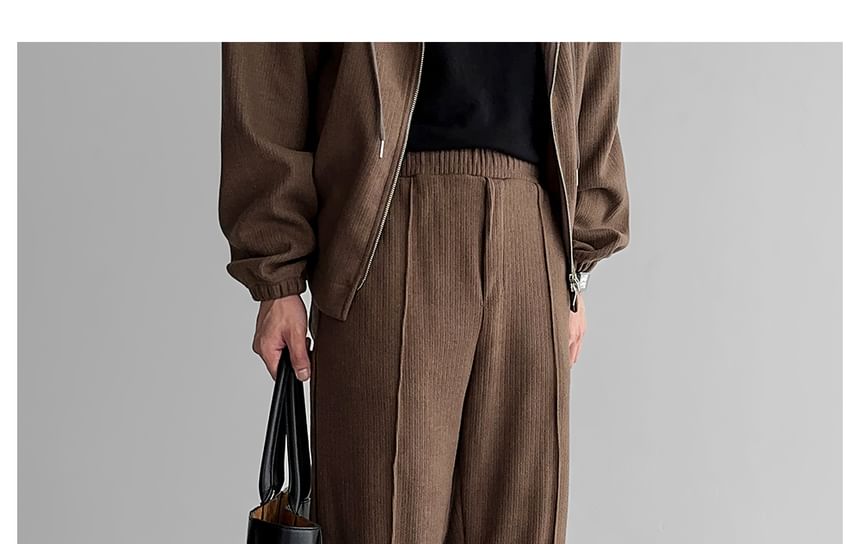 Okwano - Hoge taille effen rechte broek / capuchonjack met rits