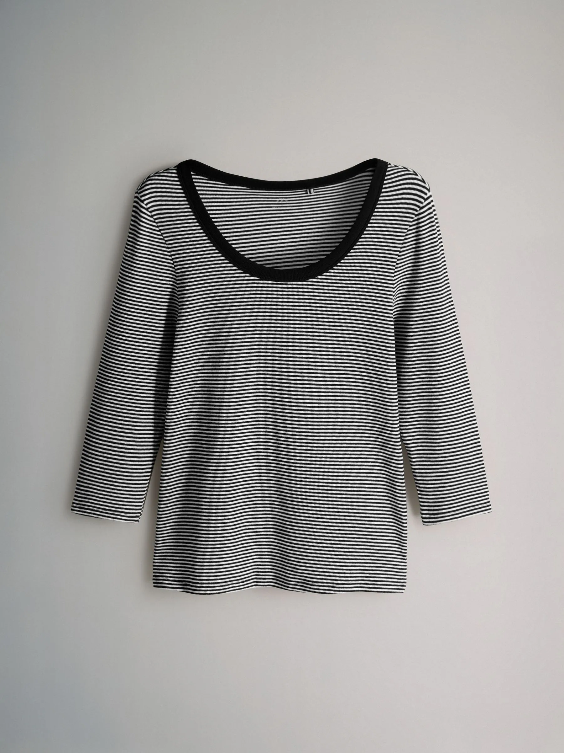 Stripe/Chocolate/Taupe Brown/Stone - The Set 4 Pack Scoop Neck 3/4 Sleeve Ribbed T-Shirts