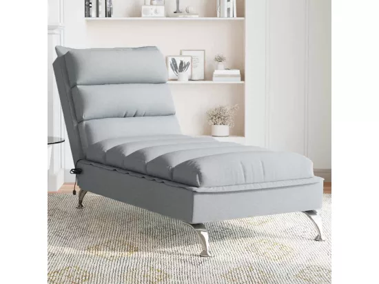 Chaise longue de massage avec coussins gris clair tissu