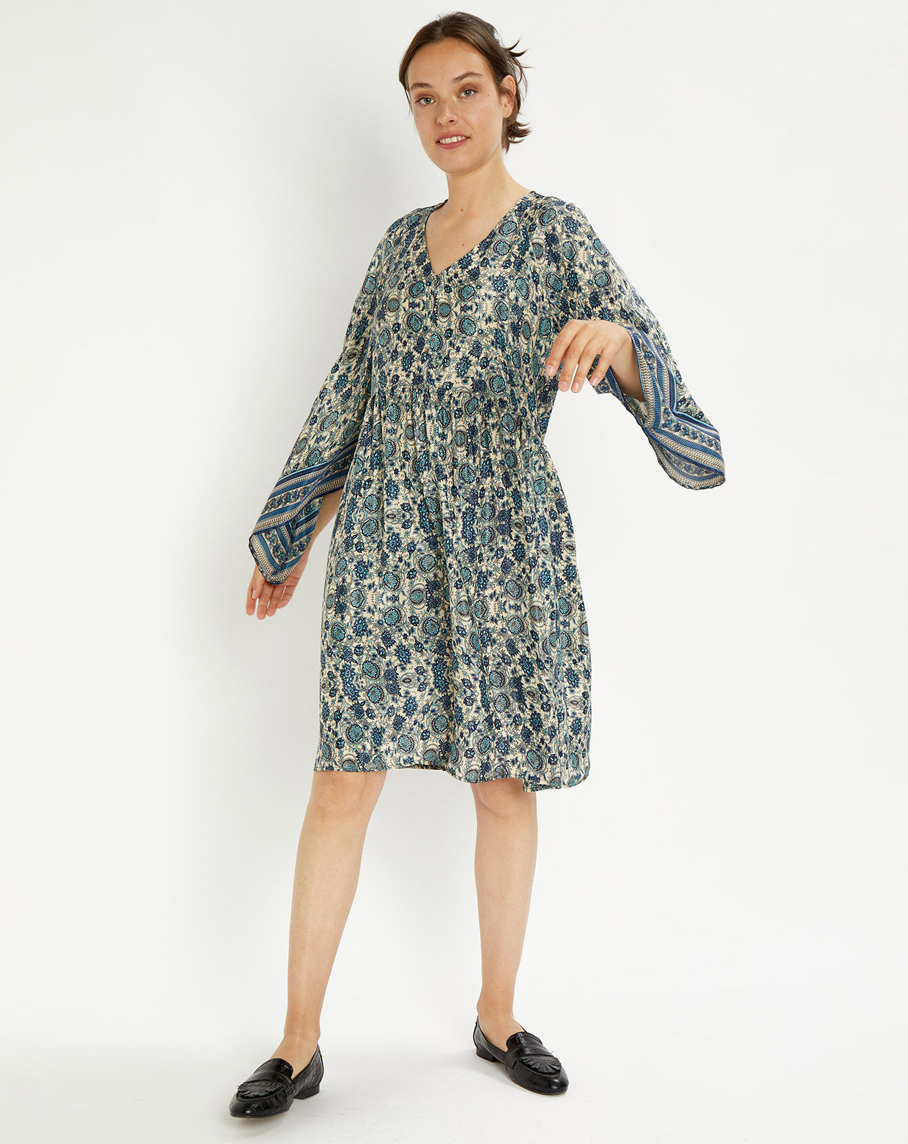 Lauren Vidal Robe en Soie mélangée Sasha bleu/écru