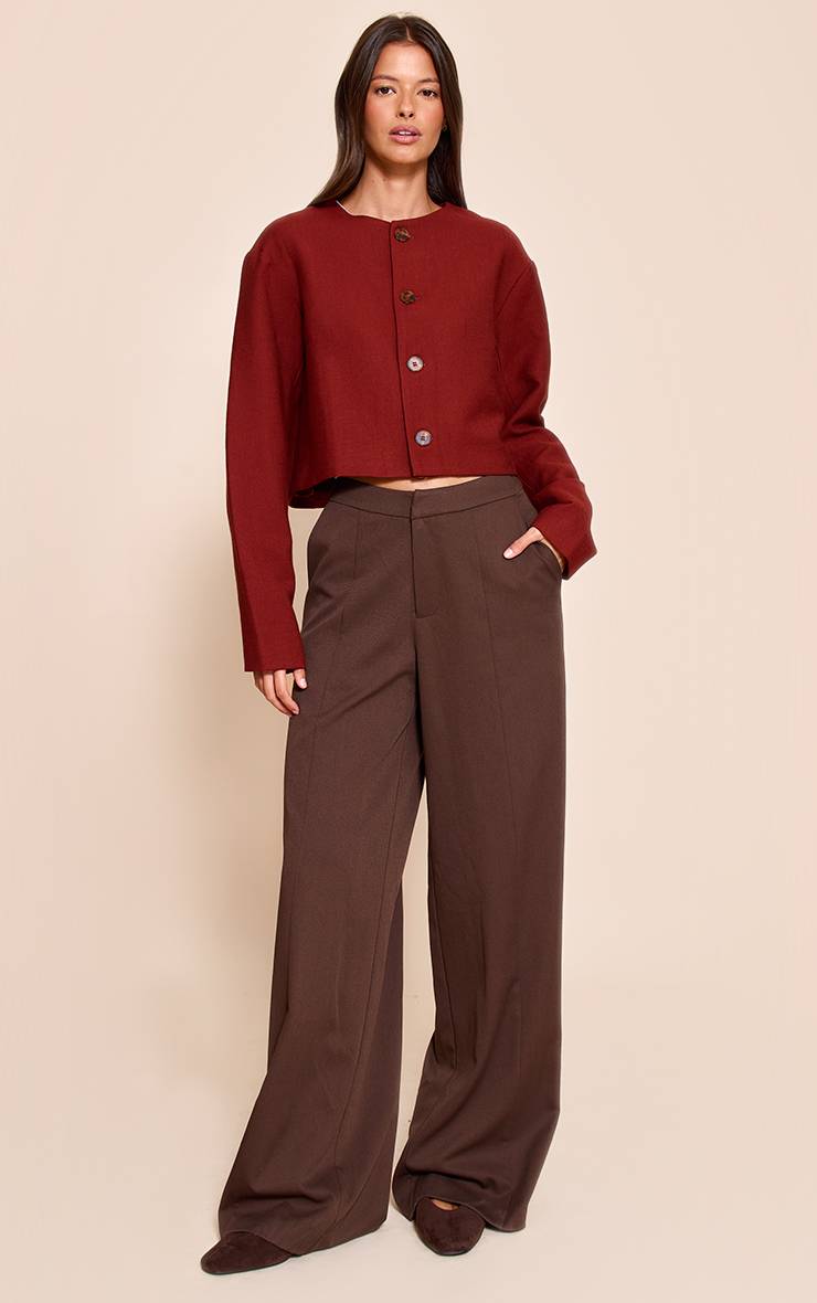 Rouille Veste Ample Boutonnée Aspect Lin