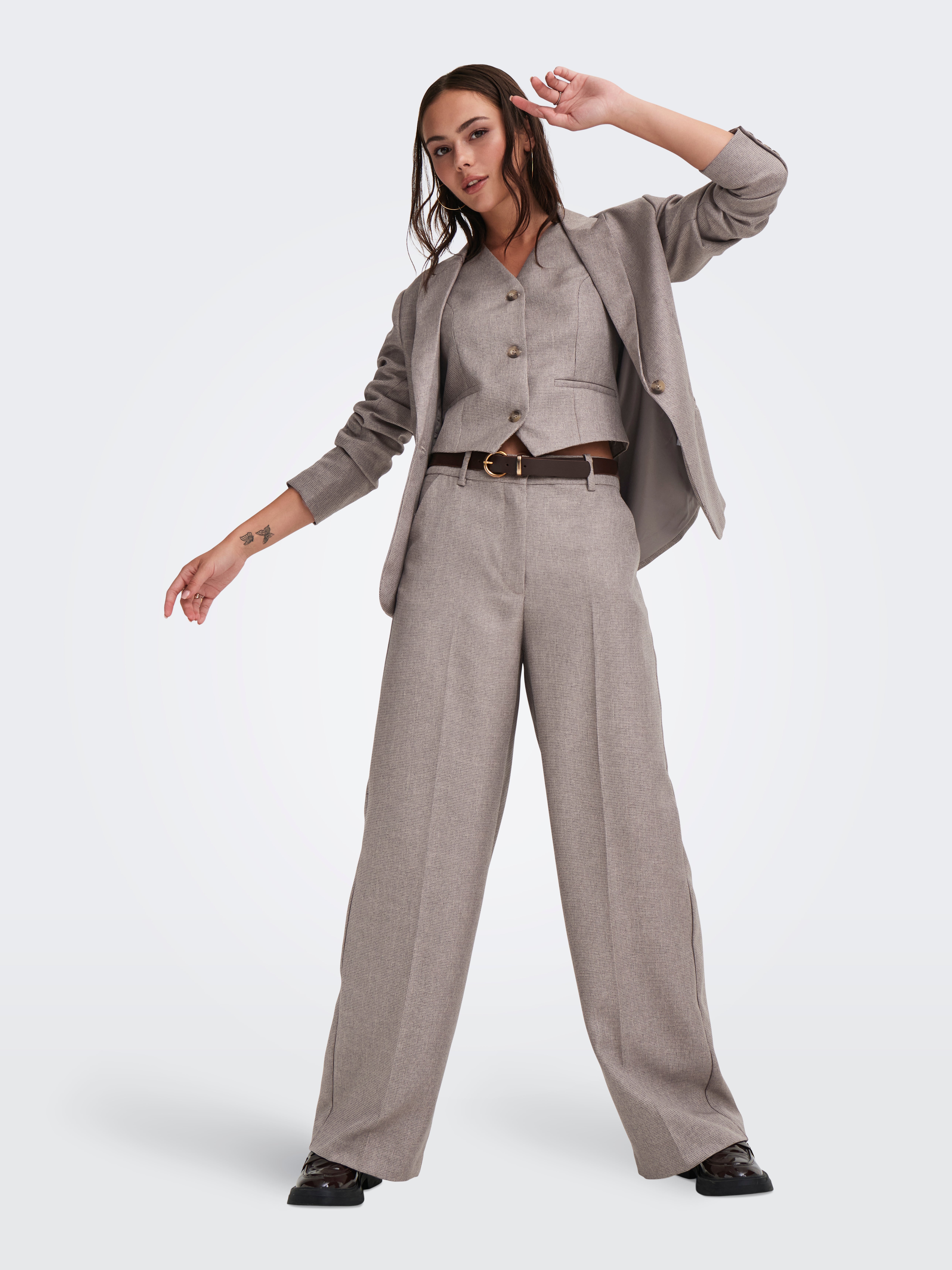 JDYAURA Hohe Taille Gerade geschnitten Hose Malt Ball