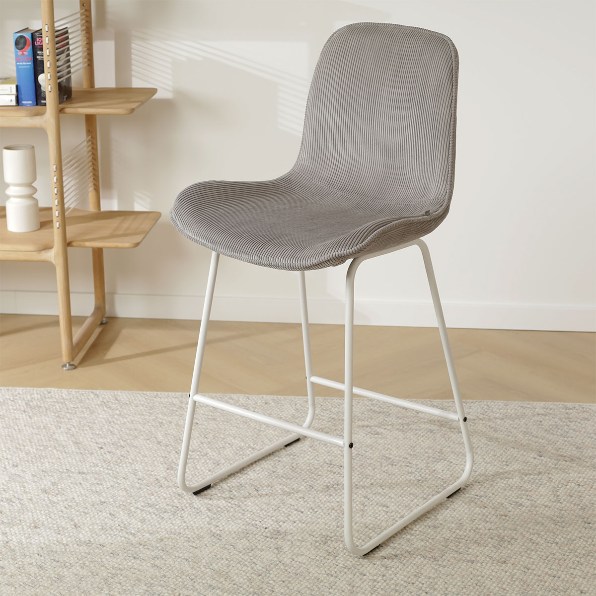 Barkruk Nino-Fé rib warm grijs - wit onderstel - 65 cm