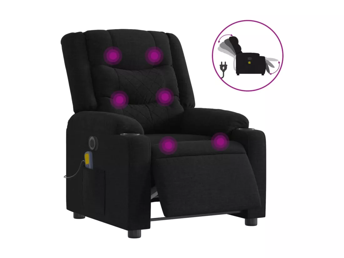 Fauteuil de massage inclinable électrique Noir Tissu