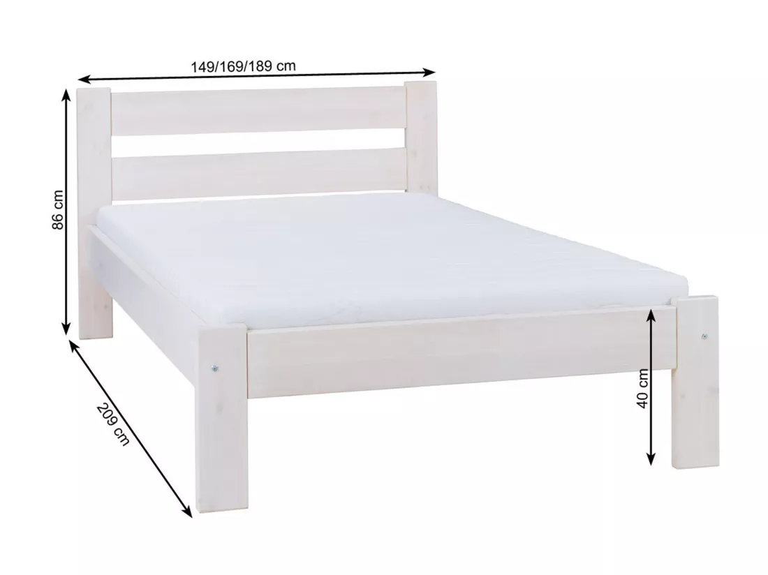 Lit 140x200 en bois Aron, couleur blanchie