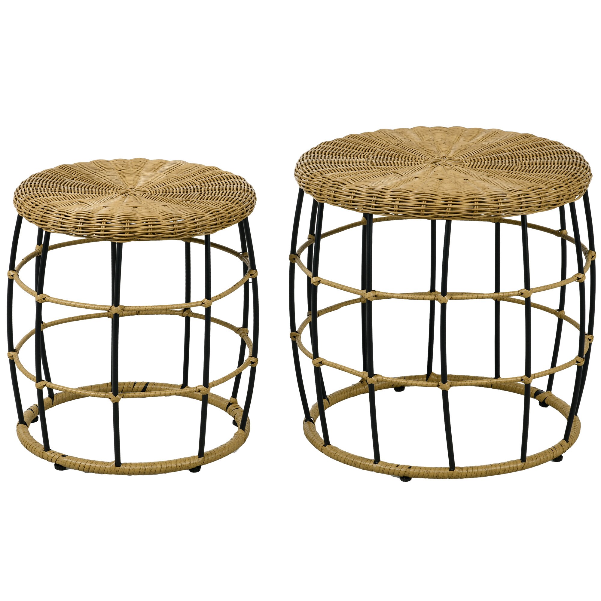 Outsunny Beistelltisch-Set mit Flechtplatte braun Ø58 x 53H cm