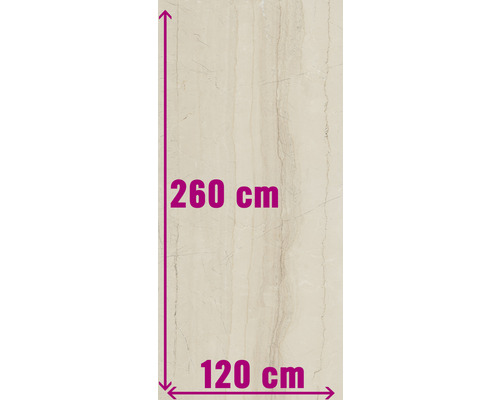 XXL porseleinen steengoed wand- en vloertegel Living crème 120 x 260 x 0,7 cm gepolijst beige