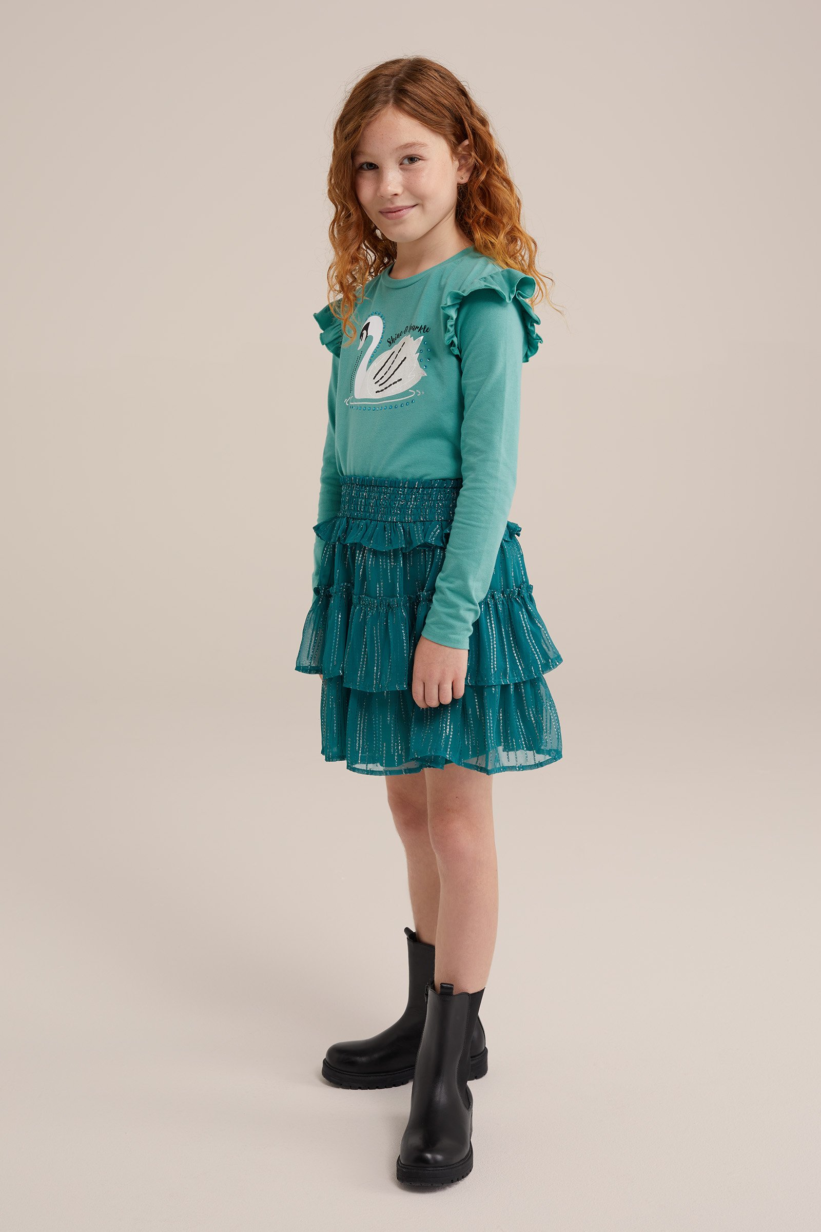 Meisjes T-shirt met embroidery WE Fashion Lichtgroen
