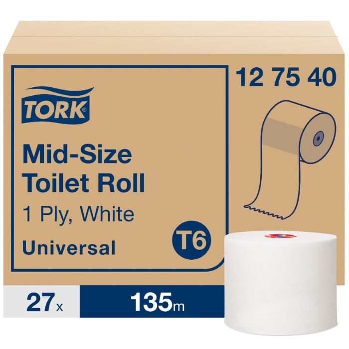 Toiletpapier 127540 Tork T6 Universal 1laags wit 135mtr x 10 cm ds a 27 rol (127540)