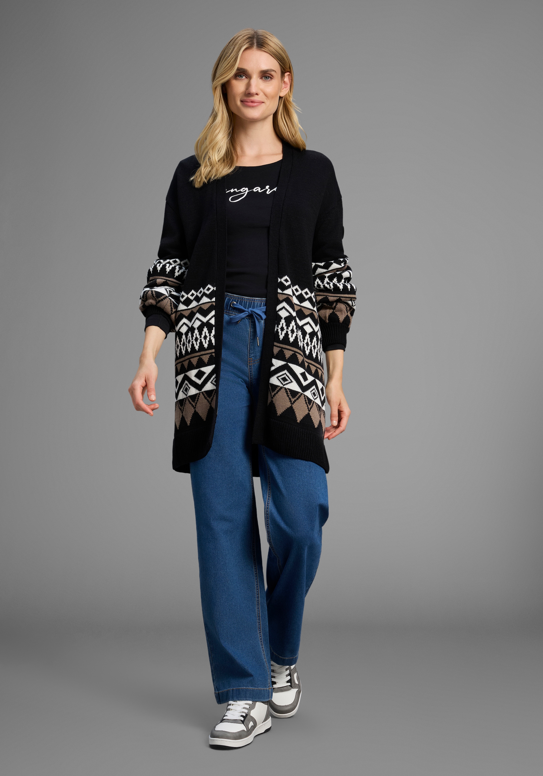 KangaROOS Longstrickjacke in offener Form im Norweger Muster